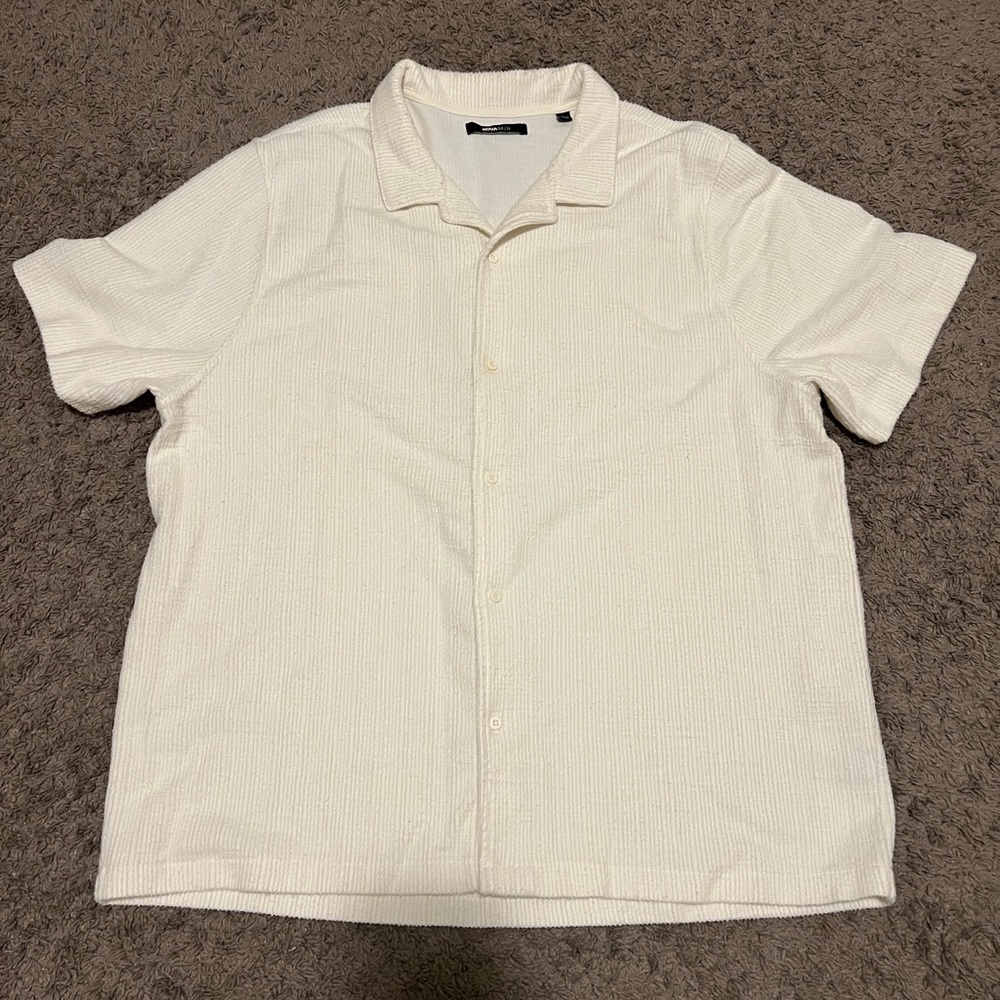 Fashion Nova Men's Short Sleeve Button-Down Shirt - Off-White/Cream